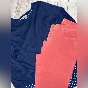 Loft Blouse - navy blue w/ polka dots